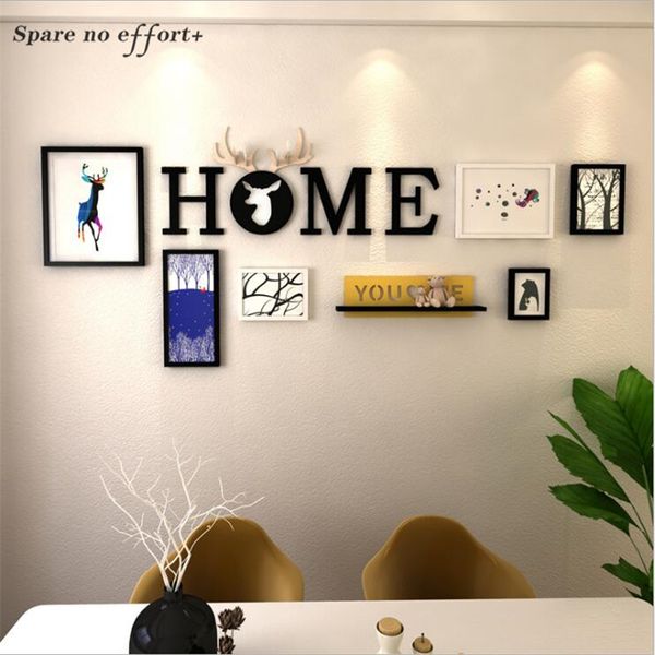 

6pcs with shelf nordic style picture frame living room creative combination p frame for picture wood p wall