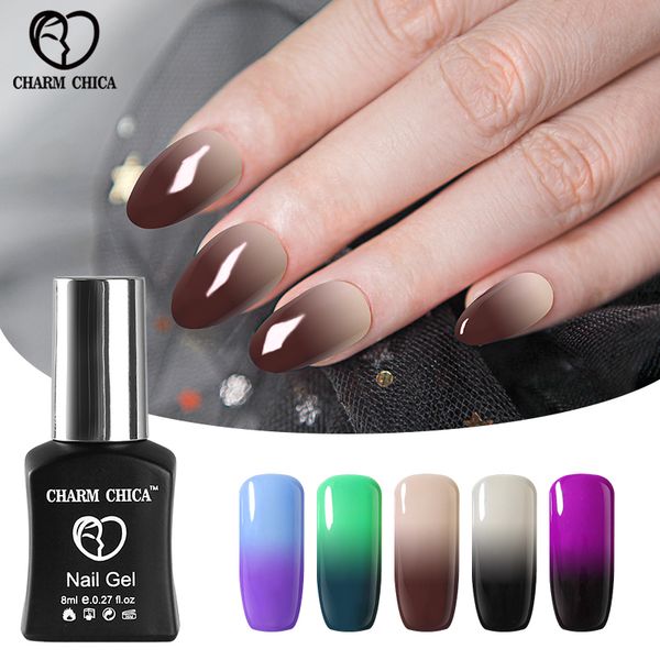 

charm chica thermo gel nail polish 8ml soak off long lasting uv gel lacquer lucky temperature varnish nail art 7011, Red;pink