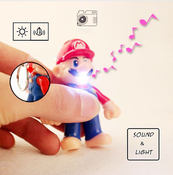 

super mario pvc cartoon keychain children figures action toy doll light led sound key ring car pendants dhl