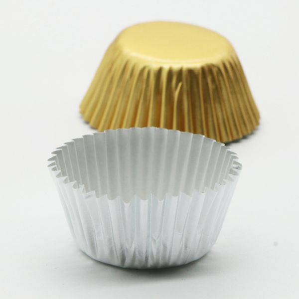 Forros de papel alumínio sier dourado, forros para cupcake, cor pura, envoltório de bolo, ferramentas de decoração de bolo, copos de cozimento, venda imperdível