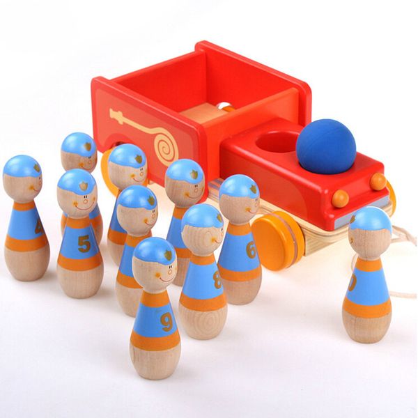 

новая деревянная игрушка деревянная пожарная машина дети боулинг игрушка автомобиль детские игрушки