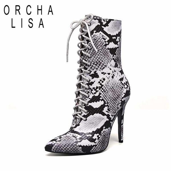 Talons Bottines Serpent Acheter Imprimer Lacer Vente Aiguille 11cm Boa Chaussés Talon Womens Des Bottillons En Bottes Chaussures Habillées Gros Hauts A5R4jL