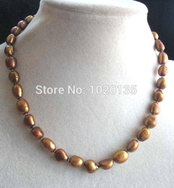 

freshwater pearl coffee 8-10mm baroque nature necklace 16inch wholesale, Silver