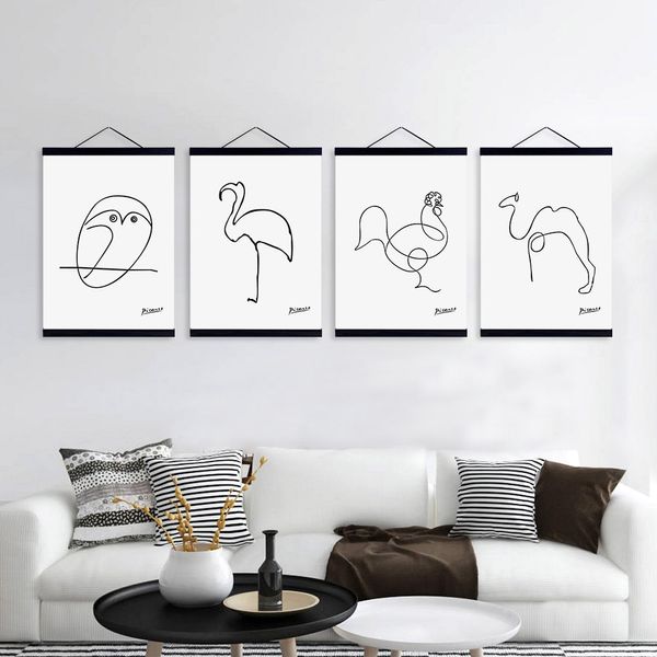 

picasso minimalist abstract line drawing canvas print poster animal shape wall picture home decor painting no frame
