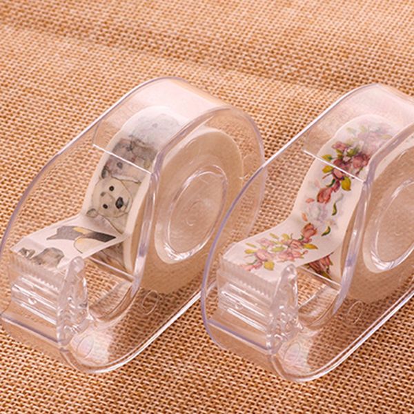 

2pc plastic practical transparent adhesive tape dispenser office supplies stationary deskwashi tape holder with cutting