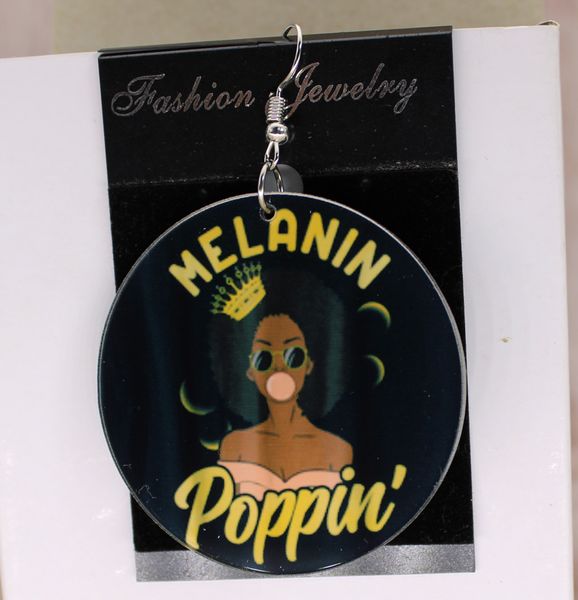

melanin poppin queen earrings custom afro africa earring charms 2 sided custom text picture, Silver