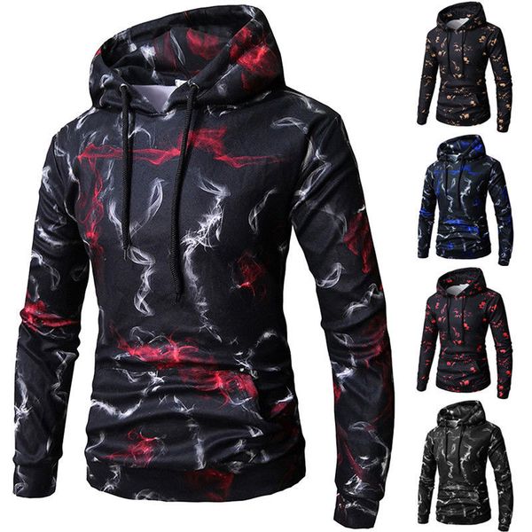

men autumn hooded hoodies fit jumper loose pullover fluorescence rib sleeve sweatshirt jacket tracksuit, Black