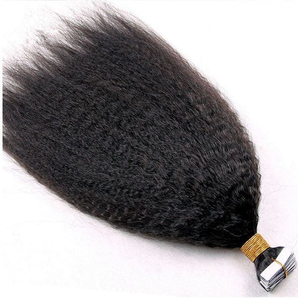 

coarse yaki tape hair extensions 40pcs kinky straight skin weft tape hair extensions 100g natural yaki tape in human hair extensions, Black