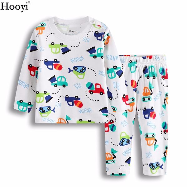 

hooyi baby boys clothes suit 100% cotton boys pajamas newborn sleepwear dig vehicle kids sleep sets long nightgown pj's soft, Blue;red