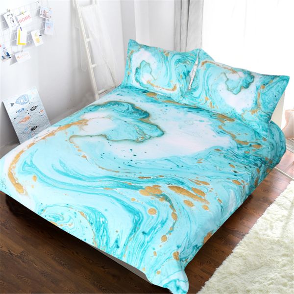 Chic Girly Marble Duvet Cover Mint Gold Glitter Turquoise Bedding