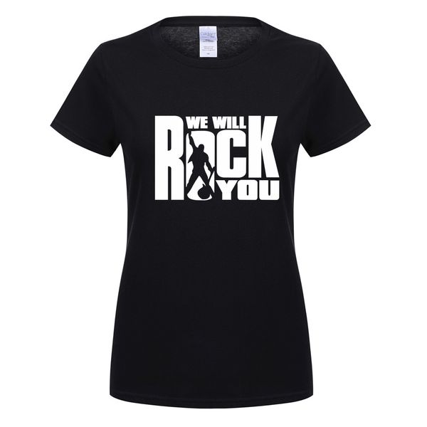 

we will rock you women t shirt summer style queen rock band t-shirt short sleeve cotton roll womens ot-364, White