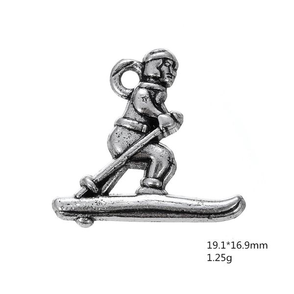 

sporty skier single sided charm antique silver plated other customized jewelry, Bronze;silver