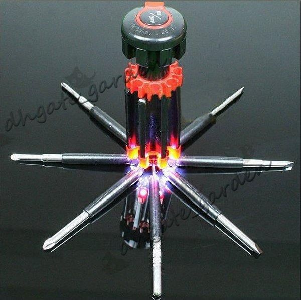 

8 in 1 multifunctional screwdriver tools set tool kit with 6 led flashlight powerful 6 led light torch ing