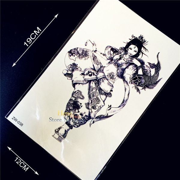 Acheter 3d Sexy Japonaise Fille Temporaire Tatouage Autocollants Pour Hommes Hzw38 Japon Harajuku Kimono Femmes Transfert Tatttoo Pâte Carpe