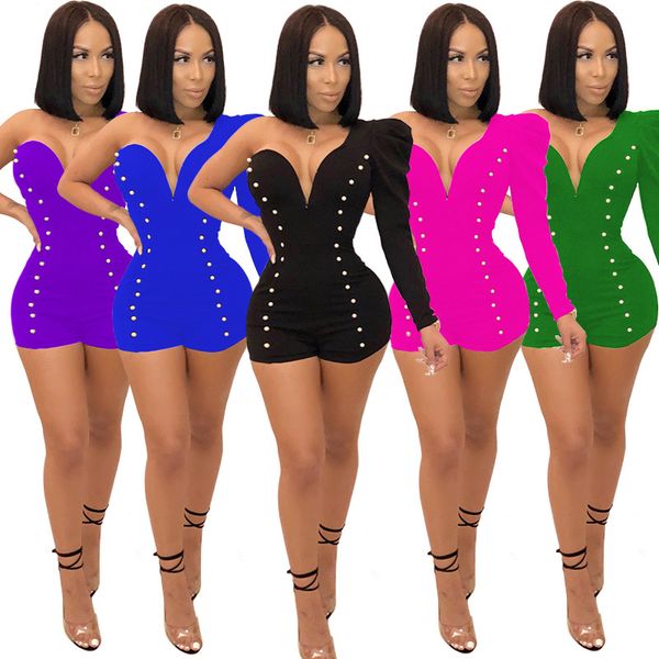 

women's strapless v-neck nightclub jumpsuit women's jumpsuits rompers nightclub pants women's shorts, Black;white