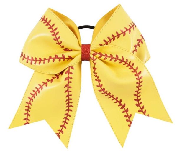 

Hair acce orie large leather ba eball cheer bow with ela tic hair band flower leather hair eamed oftball