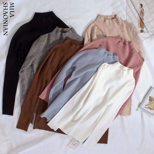 

causal warm turtleneck sweater women slim solid 8 colors long sleeves elasticity sweaters women autumn 2018, White;black