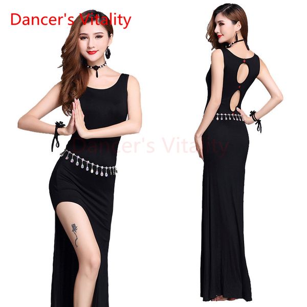 

dancer's vitality new belly dance costume sexy sleeveless harness style oriental dance costumes for tribal belly, Black;red
