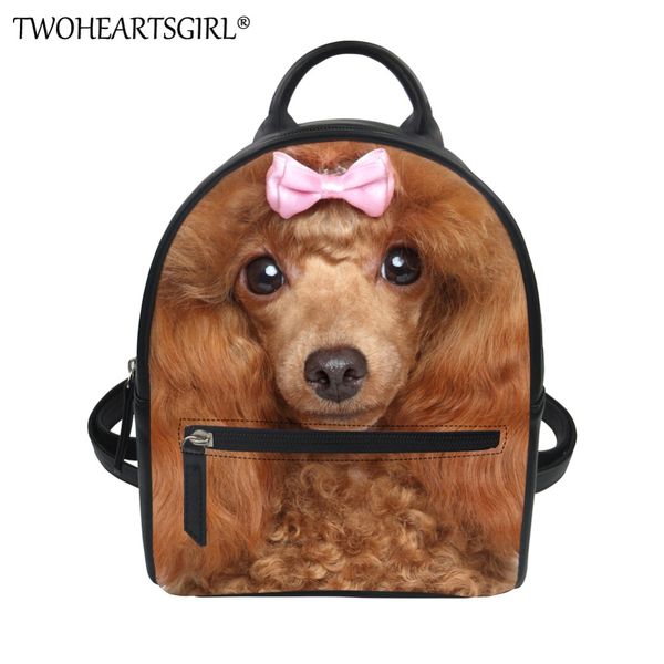 

twoheartsgirl cute poodle dog leather backpack for women casual travel beach bagpack school teenagers girls shoulder back pack