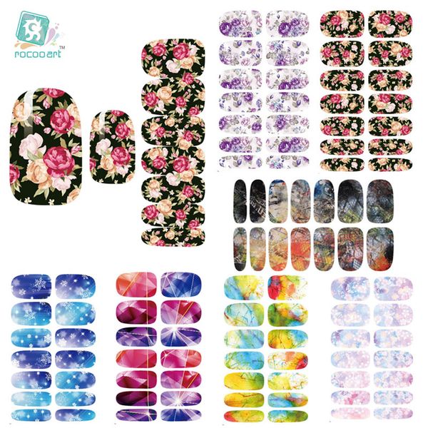 

rocooart k4 water transfer nails art sticker rose flowers snowflake nail sticker manicure decor tools cover nail wraps decals, Black