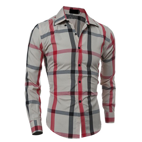 

NEW 2018 Fashion spring autumn grid Leisure shirt Slim Fit Single camisa social plaid long sleeve Breasted Dress shirts