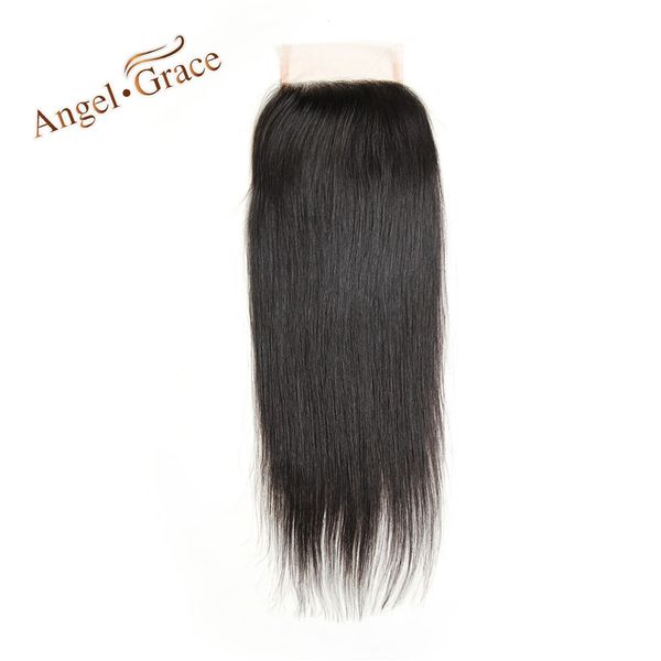 

angel grace hair brazilian straight hair lace closure part 100% human natural color remy ing, Black;brown