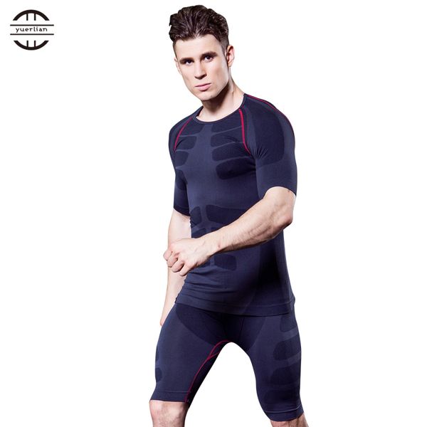 

yel new logo custom compression suit tights men fitness short shirt gym sport suit quick dry training tracksuit running set men, Black;blue