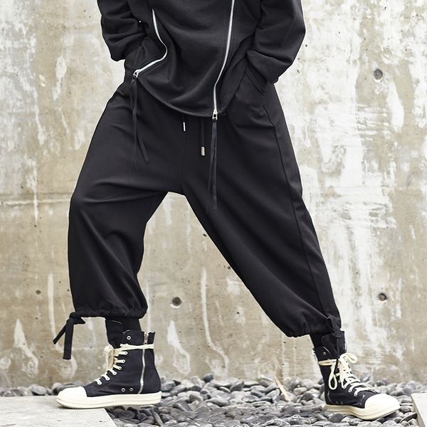 

men streetwear casual pant japan style fashion loose wide leg pants male punk hip hop harem trousers mens joggers sweatpants, Black