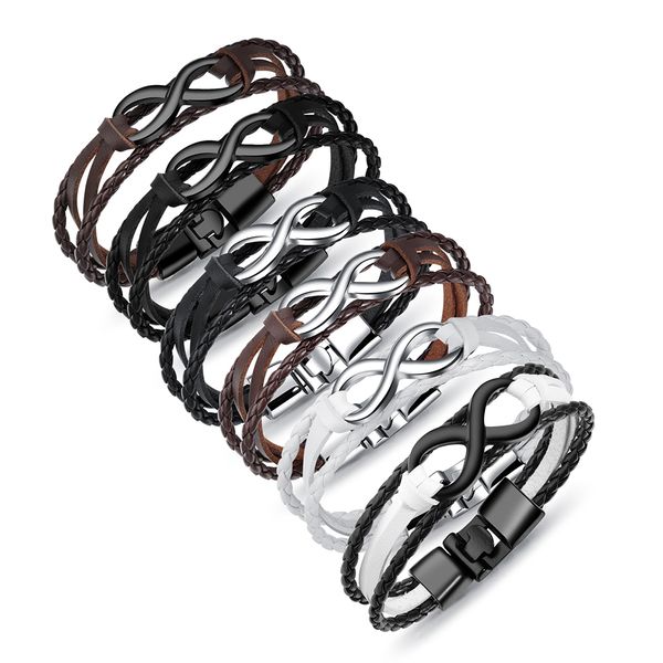 

alloy pu leather infinity braided cuff bangle bracelet women men multilayer weaved charm bracelets costume jewelry fashion accessories gift, Black