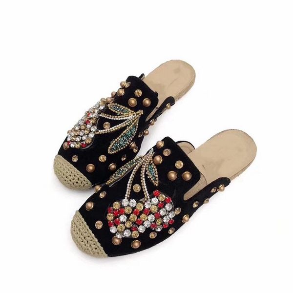 

оригинальная коробка] новое прибытие женские вишневые тапочки сексуальная обувь вишня дышащий рыбак замши обувь стельки овчины потертости р, Black