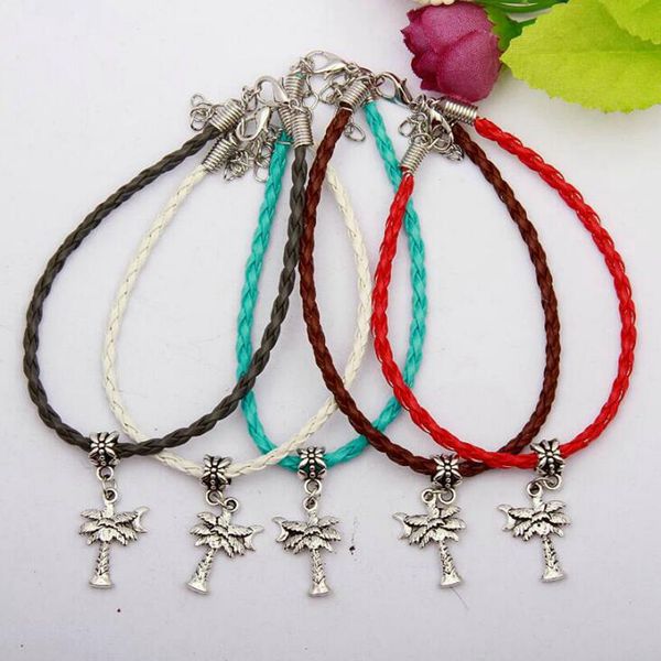 

горячие продажи античное серебро луна кокосовое дерево шарм кулон многоцветная кожа веревка браслет творчество женщины ювелирные аксессуары, Golden;silver