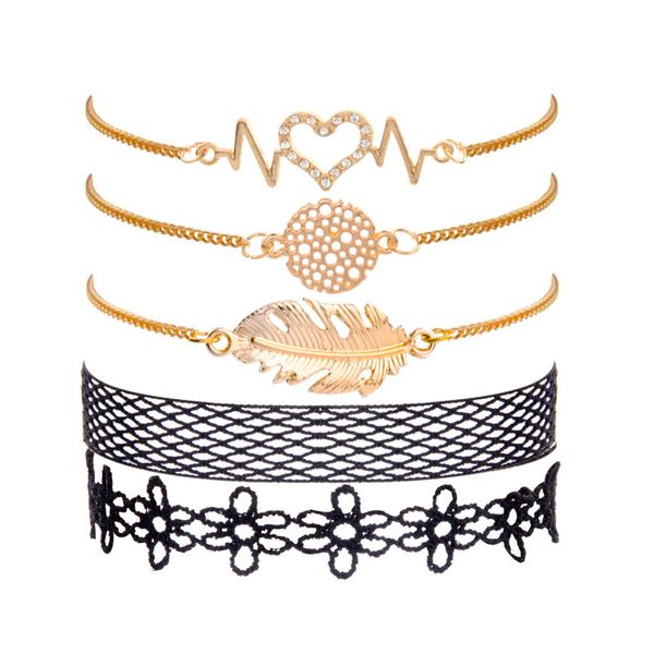 

5 pcs/set new female adjustable bangles & bracelets cactus chain triangle arrow letter lace flower bangles for women, Golden;silver