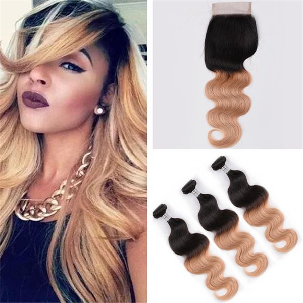 2019 1b 27 Honey Blonde Ombre Closure And Bundles Indian Body