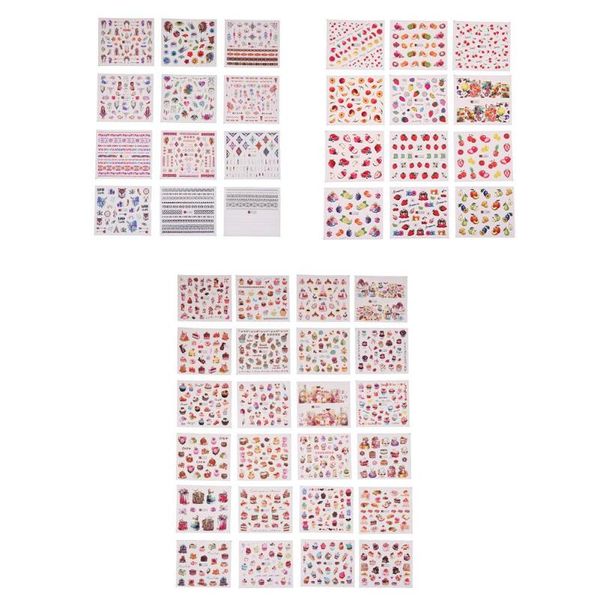 

12/24 sheet nail sticker water transfer decal fruit cake feathers design diy nail art slider decor, Black