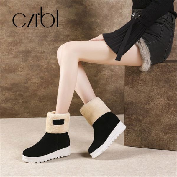 

czrbt 2018 winter shoes women keep warm lambswool snow boots fashion casual platform non-slip women boots big size 34~43, Black