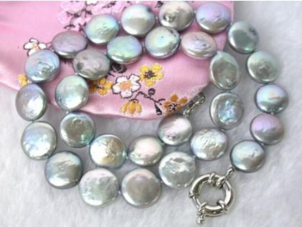 

new female gift beautiful 10-11mm gray coin akoya pearl necklace 18, Silver