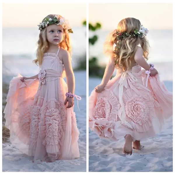 

2021 lovely pink girl' pageant gowns for wedding spring lace applique ruffles kids formal wear custom long beach flower girls' dr, White;red
