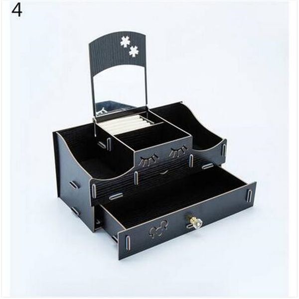 

wholesales cosmetic makeup diy jewelry grid mirror drawer type wood&pp storage box