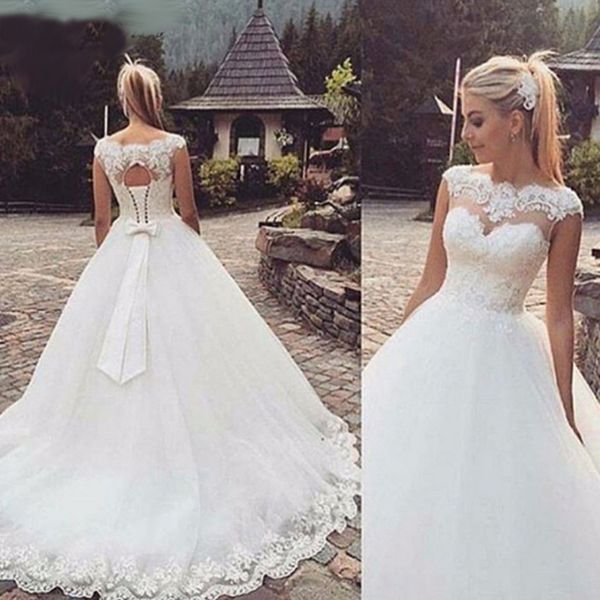 

2018 princess backless short cap sleeve bohemian wedding dresses plus size custom-made a-line lace wedding dress, White