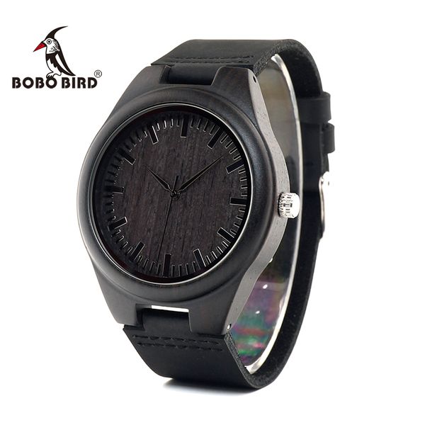 

bobo bird ebony wood watches relojes hombre quartz wristwatches male with leather strap as gift dropshipping, Slivery;brown