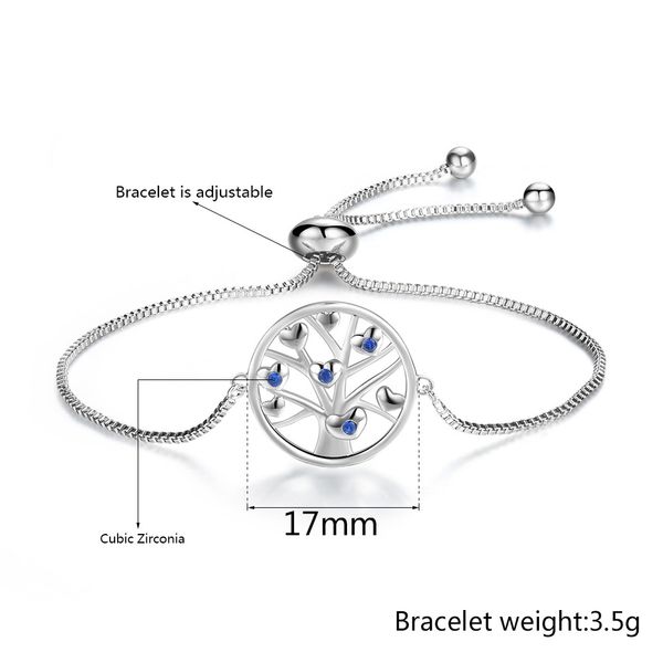 Plata esterlina 925 17mm Árbol de la vida pulsera 8/" Ajustable