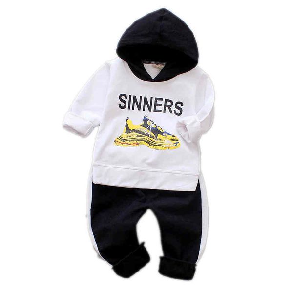 

весна осень baby boy девушка одежда набор высокого качества хлопка малыша младенца с длинным рукавом малыша одежда письмо с капюшоном костюм, White