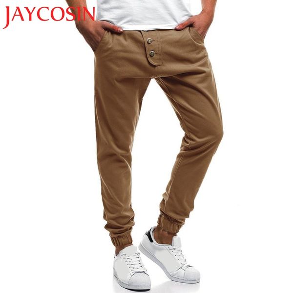 

jaycosin newly 2018 fashion men's sport pure color button casual loose sweatpants drawstring pant dropshipping aug 9, Black