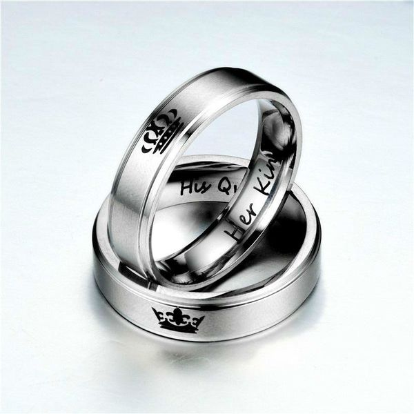 

sale her king his queen ring letter stainless steel ring band ring couple rings for women men lovers wedding jewelry gift drop ship, Silver