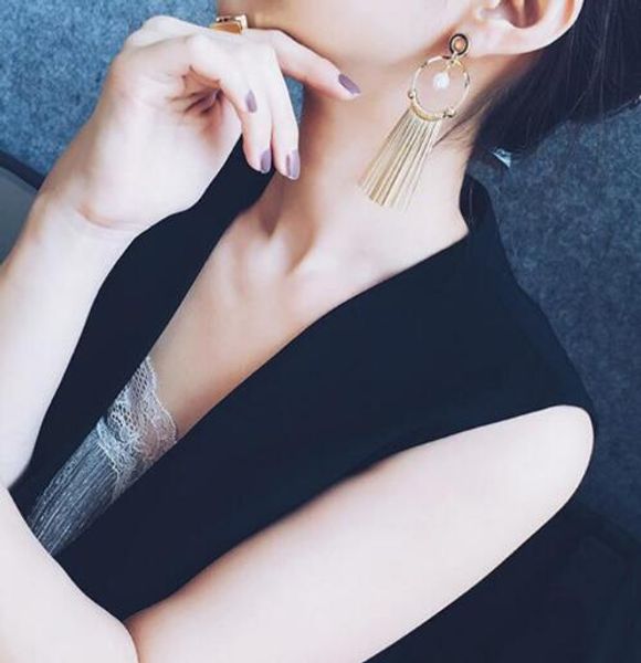

new style pearl tassel earrings individual simple joker pearl micro set earrings web celebrity hoop earrings female fashion classic exqu, Silver