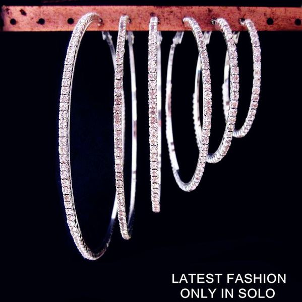 

whole sale5/6/7/8/9cm exaggerated fashion full rhinestone round earrings personality big circles hoop earrings for women jewelry bijoux, Golden;silver