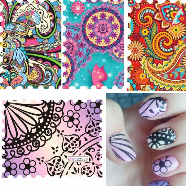 

44pcs colorful water nail decals full cover watermark nail stickers diy decorations water transfer sticker sable2535-2578, Black
