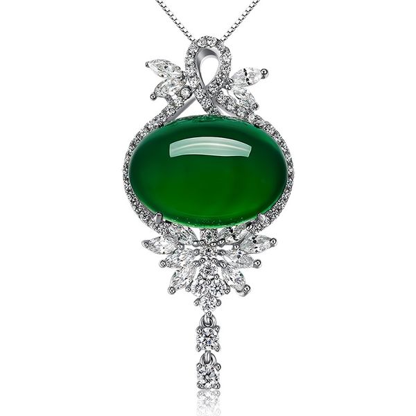 

2018 new fashion jewelry silver pendants green agate embellished charm female party gift fitting fine jewelry packaging