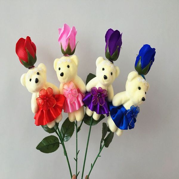 

teddy bear rose soap flower bouquet multicolor cute doll gift soap flowers romantic couples for valentine day wedding gifts