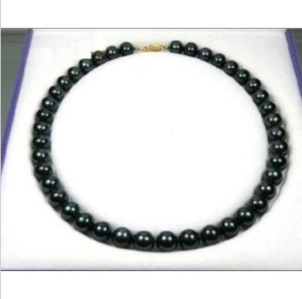 

very exquisite 9-10 mm black tahitian natural pearl necklace 18" yellow clasp, Silver